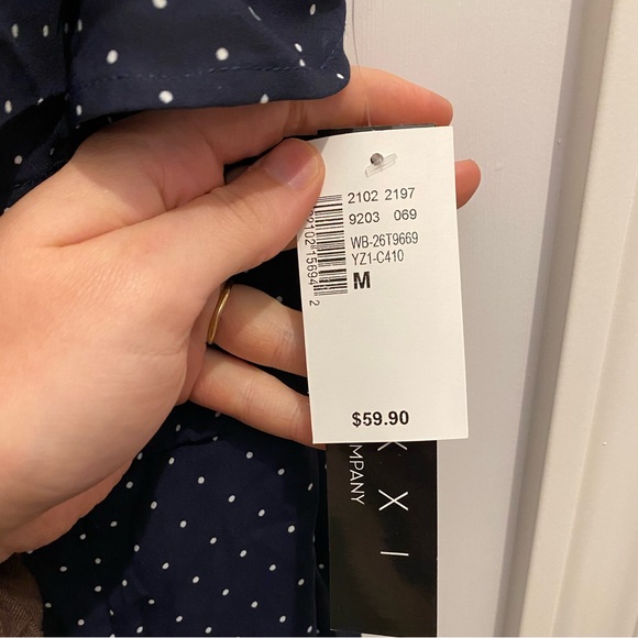 Trixxi ruffled neck romper in navy Polka dots - Picture 3 of 4